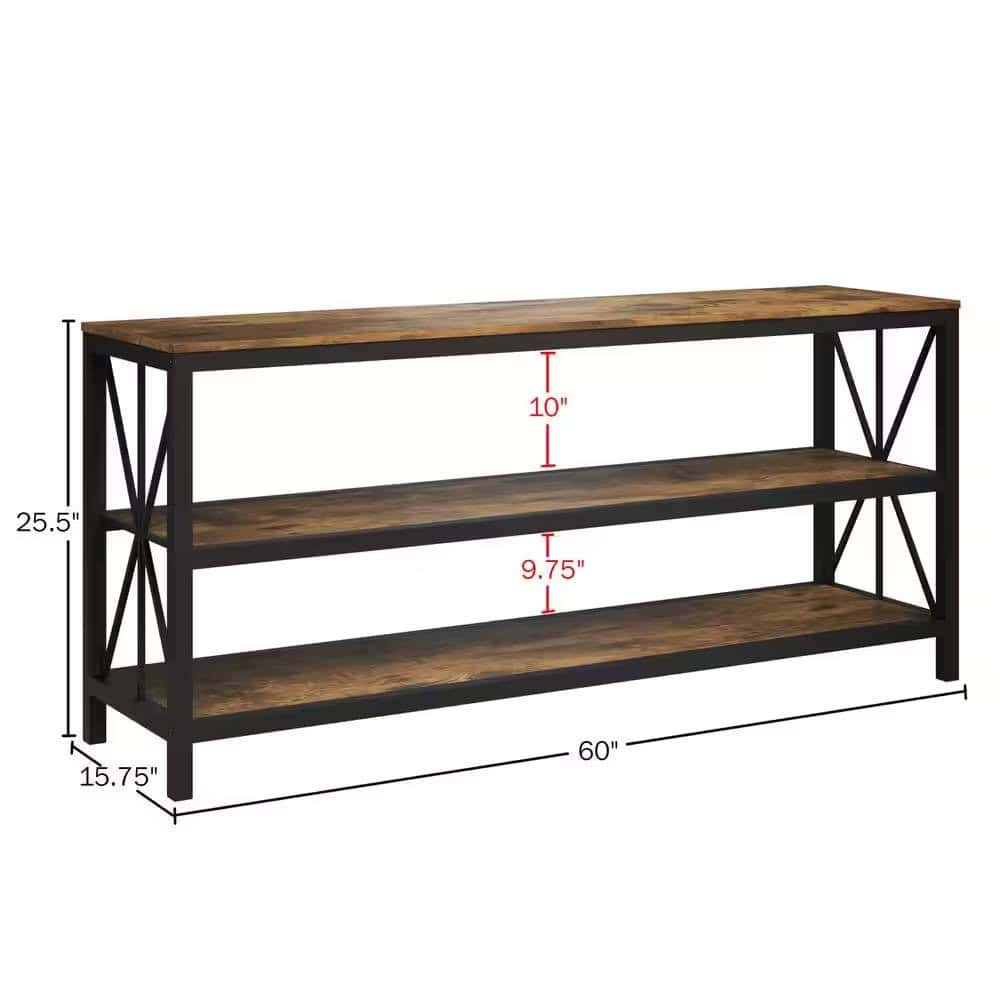 Modern Black Metal TV Stand with Barnwood Finish Shelves 5 Modern Black Metal TV Stand with Barnwood Finish Shelves - Image 5
