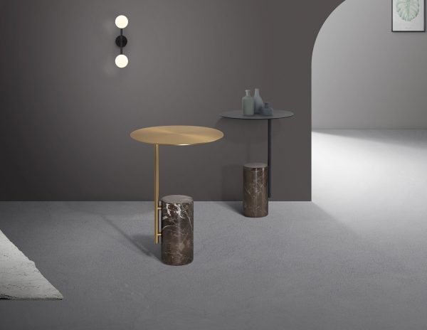 BUTLER Brass Powder Coated Steel Brown Marble End Table 3