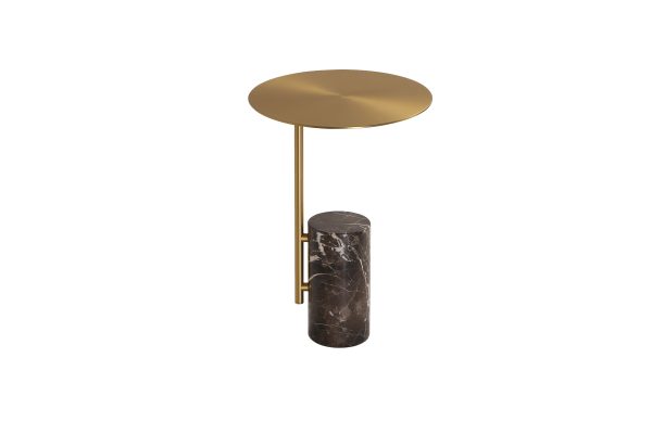 BUTLER Brass Powder Coated Steel Brown Marble End Table