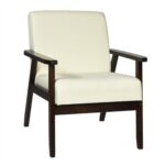 Retro Beige Linen Accent Chair with Wide Back and Wood Frame