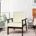 Retro Beige Linen Accent Chair with Wide Back and Wood Frame