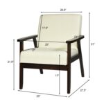 Retro Beige Linen Accent Chair with Wide Back and Wood Frame