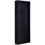 Modern Black 5-Shelf Bookcase with Open Storage Shelves