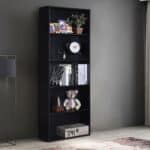 Modern Black 5-Shelf Bookcase with Open Storage Shelves
