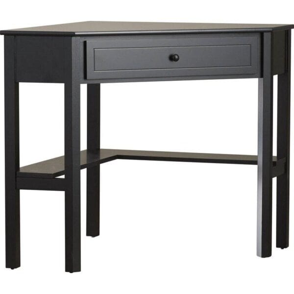 Black Corner Computer Desk with Shelves and Drawer for Storage