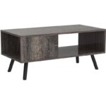 Rustic Black Mid-Century Coffee Table with Storage Shelf