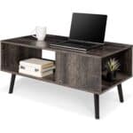 Rustic Black Mid-Century Coffee Table with Storage Shelf