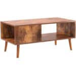 Mid-Century Modern Coffee Table with Storage Shelf in Brown Wood 4 Mid-Century Modern Coffee Table with Storage Shelf in Brown Wood