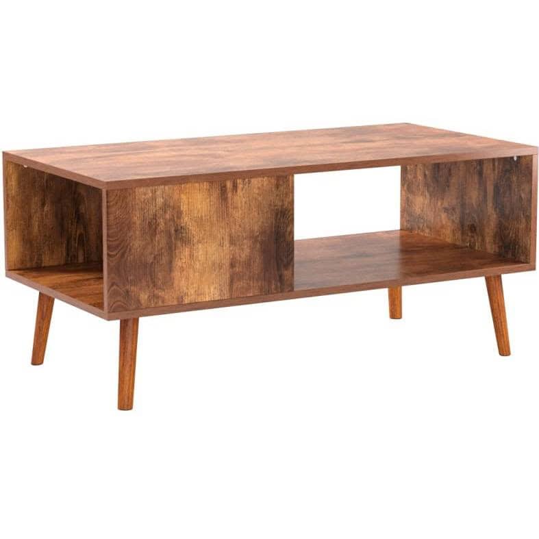 Mid-Century Modern Coffee Table with Storage Shelf in Brown Wood 1 Mid-Century Modern Coffee Table with Storage Shelf in Brown Wood