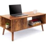 Mid-Century Modern Coffee Table with Storage Shelf in Brown Wood 5 Mid-Century Modern Coffee Table with Storage Shelf in Brown Wood