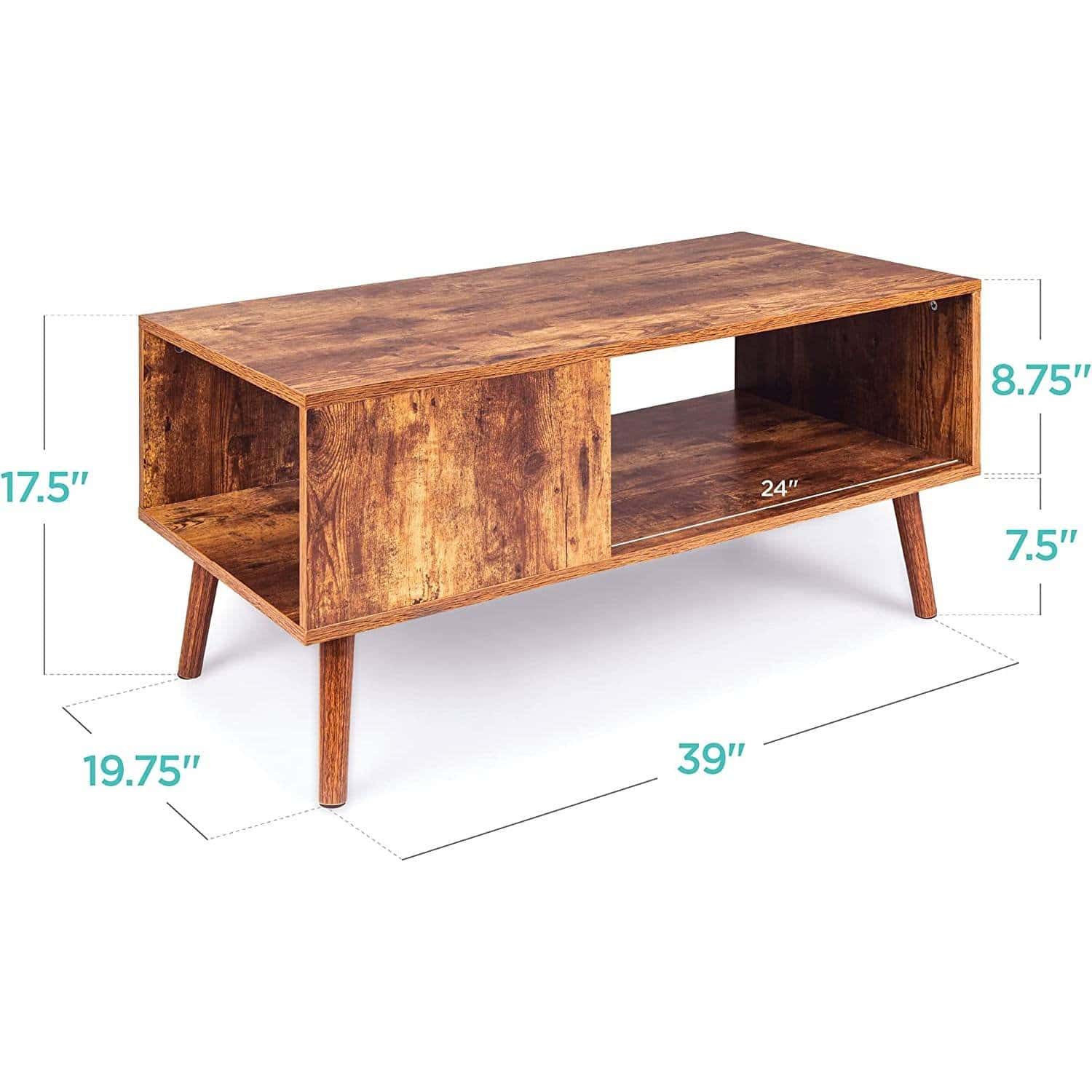 Mid-Century Modern Coffee Table with Storage Shelf in Brown Wood 3 Mid-Century Modern Coffee Table with Storage Shelf in Brown Wood - Image 3