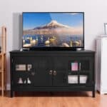 Black Wood TV Stand with Glass Doors for 50-Inch TVs 7 Black Wood TV Stand with Glass Doors for 50-Inch TVs