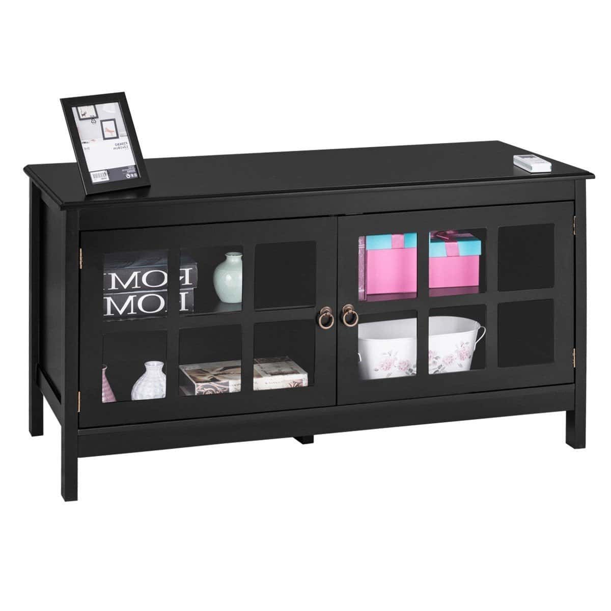 Black Wood TV Stand with Glass Doors for 50-Inch TVs 3 Black Wood TV Stand with Glass Doors for 50-Inch TVs - Image 3