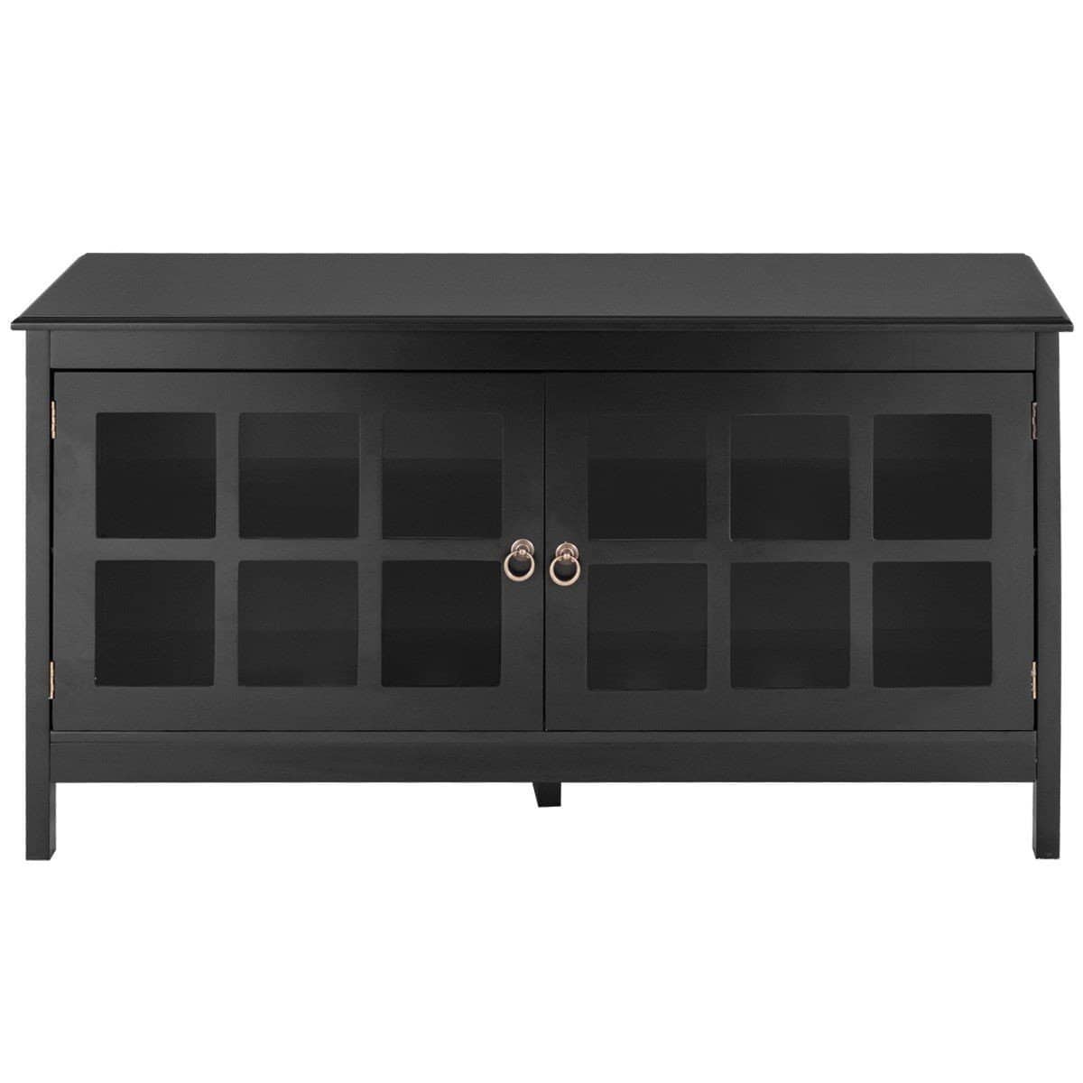 Black Wood TV Stand with Glass Doors for 50-Inch TVs 4 Black Wood TV Stand with Glass Doors for 50-Inch TVs - Image 4