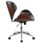 Mid-Back Walnut Wood and Black Faux Leather Office Chair 5 Mid-Back Walnut Wood and Black Faux Leather Office Chair