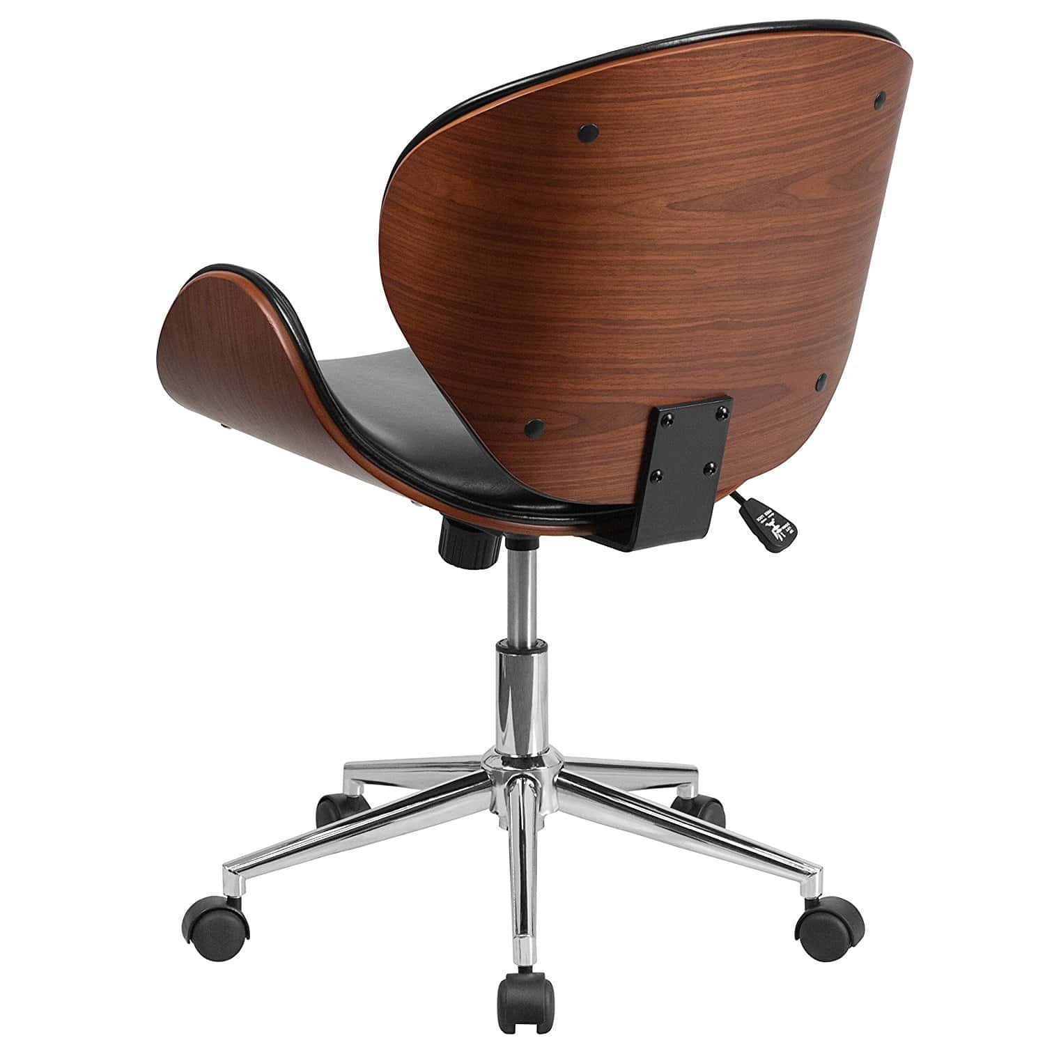 Mid-Back Walnut Wood and Black Faux Leather Office Chair 3 Mid-Back Walnut Wood and Black Faux Leather Office Chair - Image 3