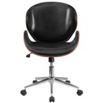 Mid-Back Walnut Wood and Black Faux Leather Office Chair 8 Mid-Back Walnut Wood and Black Faux Leather Office Chair