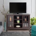 Brown Wood 43-Inch TV Stand with Shelves and Cabinets