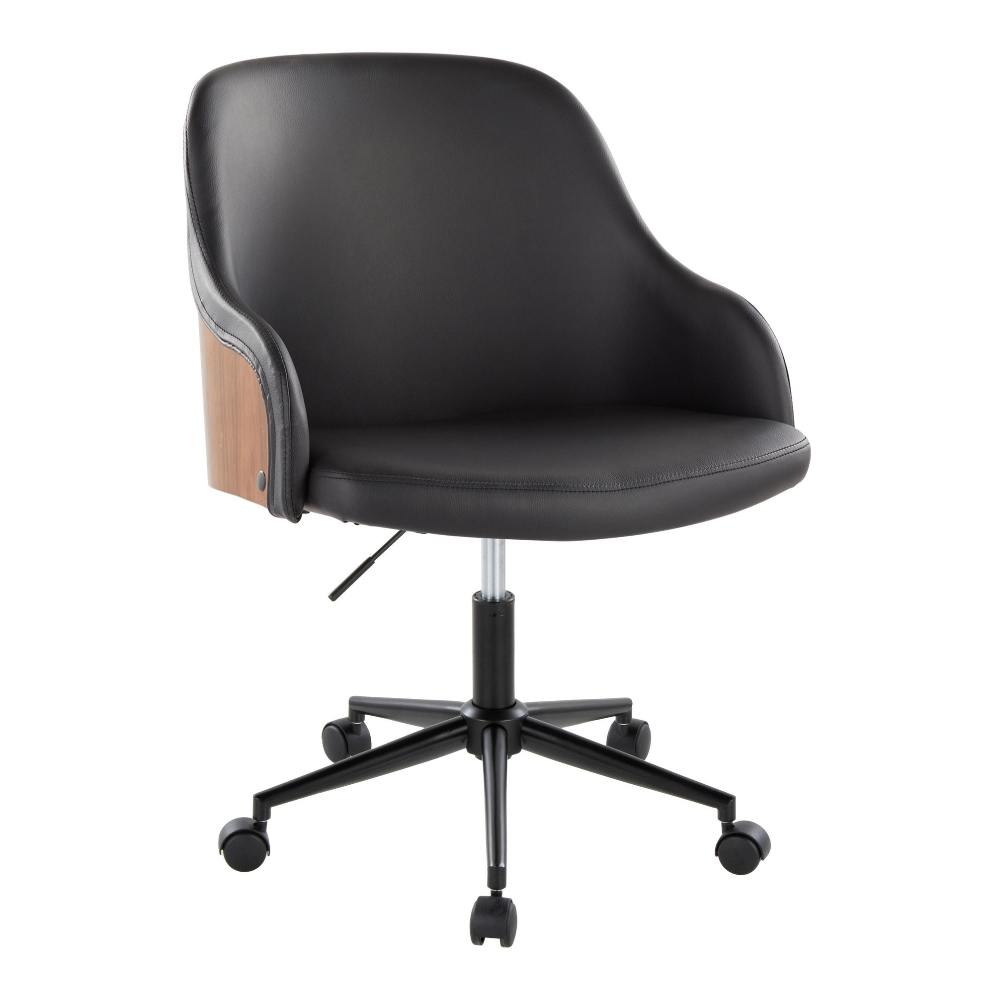 Bacci Black Faux Leather Walnut Contemporary Office Chair 2 Bacci Black Faux Leather Walnut Contemporary Office Chair - Image 2