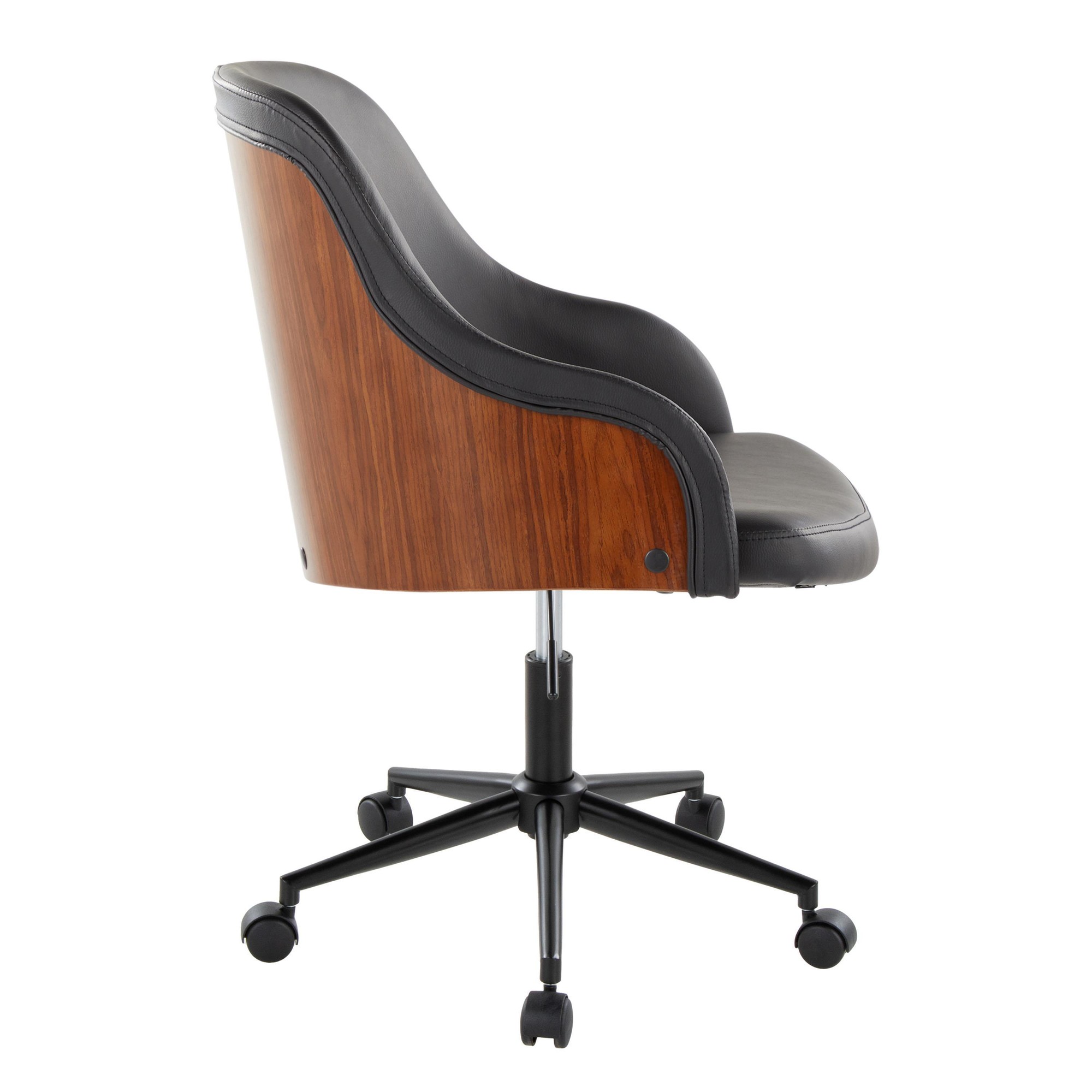 Bacci Black Faux Leather Walnut Contemporary Office Chair 3 Bacci Black Faux Leather Walnut Contemporary Office Chair - Image 3