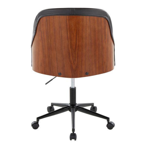 Bacci Black Faux Leather Walnut Contemporary Office Chair 4