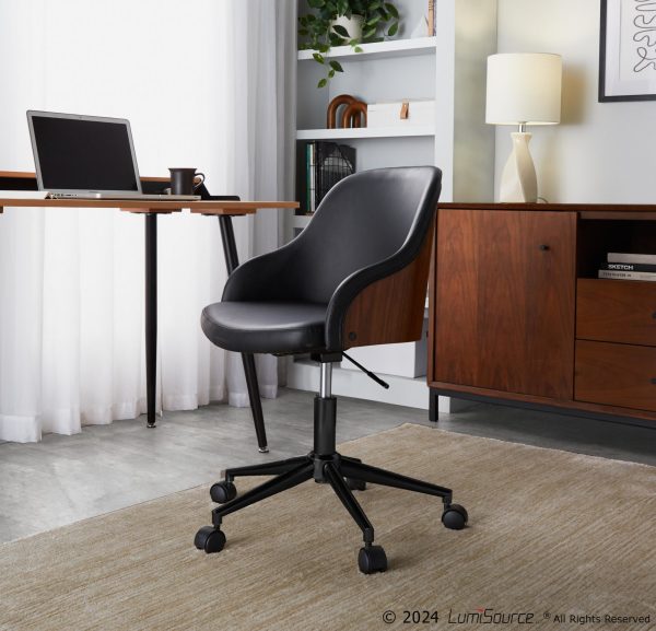 Bacci Black Faux Leather Walnut Contemporary Office Chair