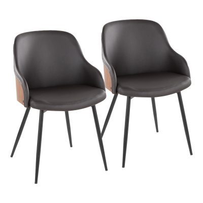 Bacci Brown Faux Leather Contemporary Chair Black Metal Walnut (Set of 2)