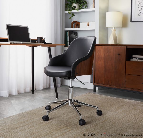 Bacci Brown Faux Leather Walnut Wood Contemporary Office Chair