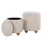Bacci Contemporary Beige Fabric Storage Ottoman Set Natural Wood (Set of 2) 24 Bacci Contemporary Beige Fabric Storage Ottoman Set Natural Wood (Set of 2)