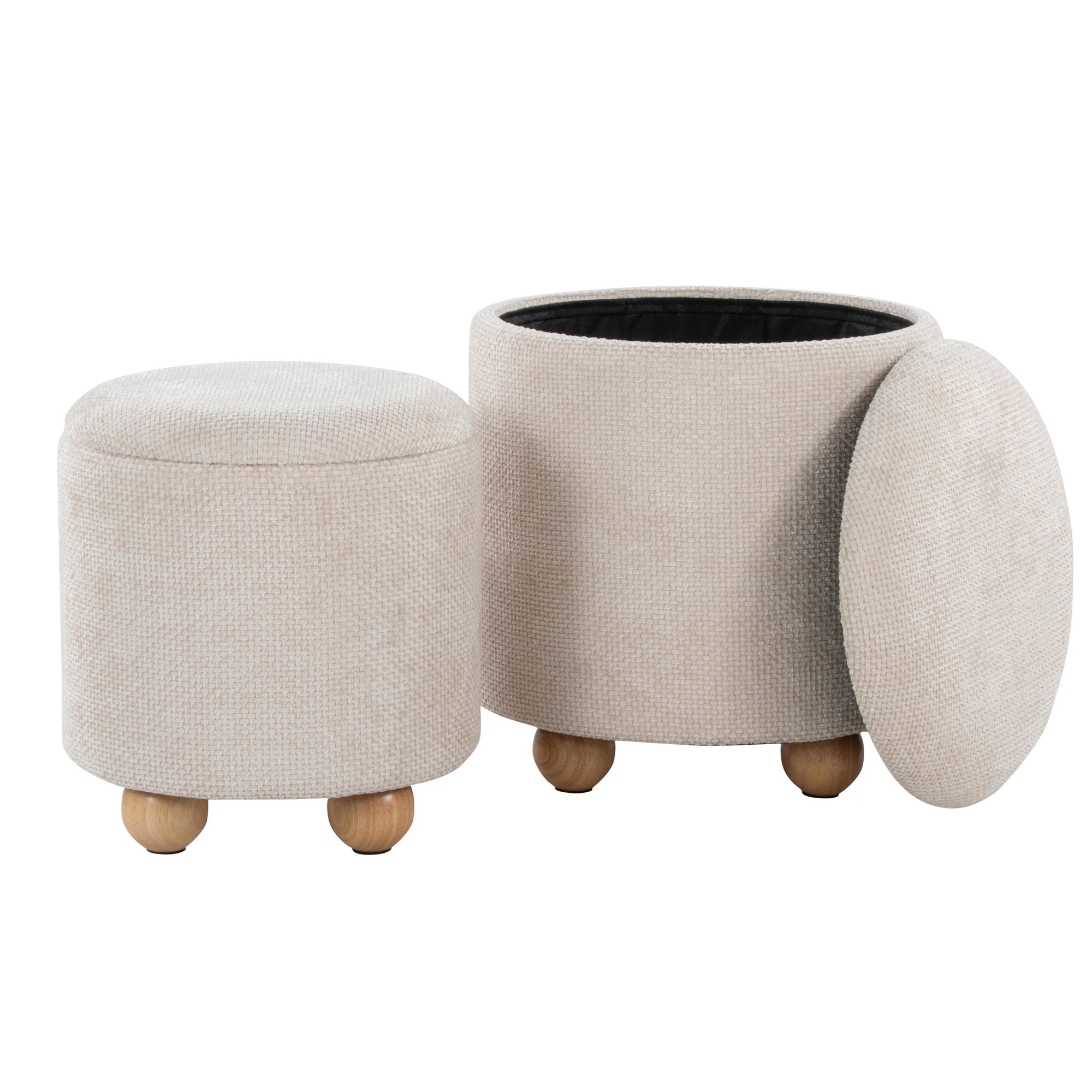 Bacci Contemporary Beige Fabric Storage Ottoman Set Natural Wood (Set of 2) 12 Bacci Contemporary Beige Fabric Storage Ottoman Set Natural Wood (Set of 2) - Image 12