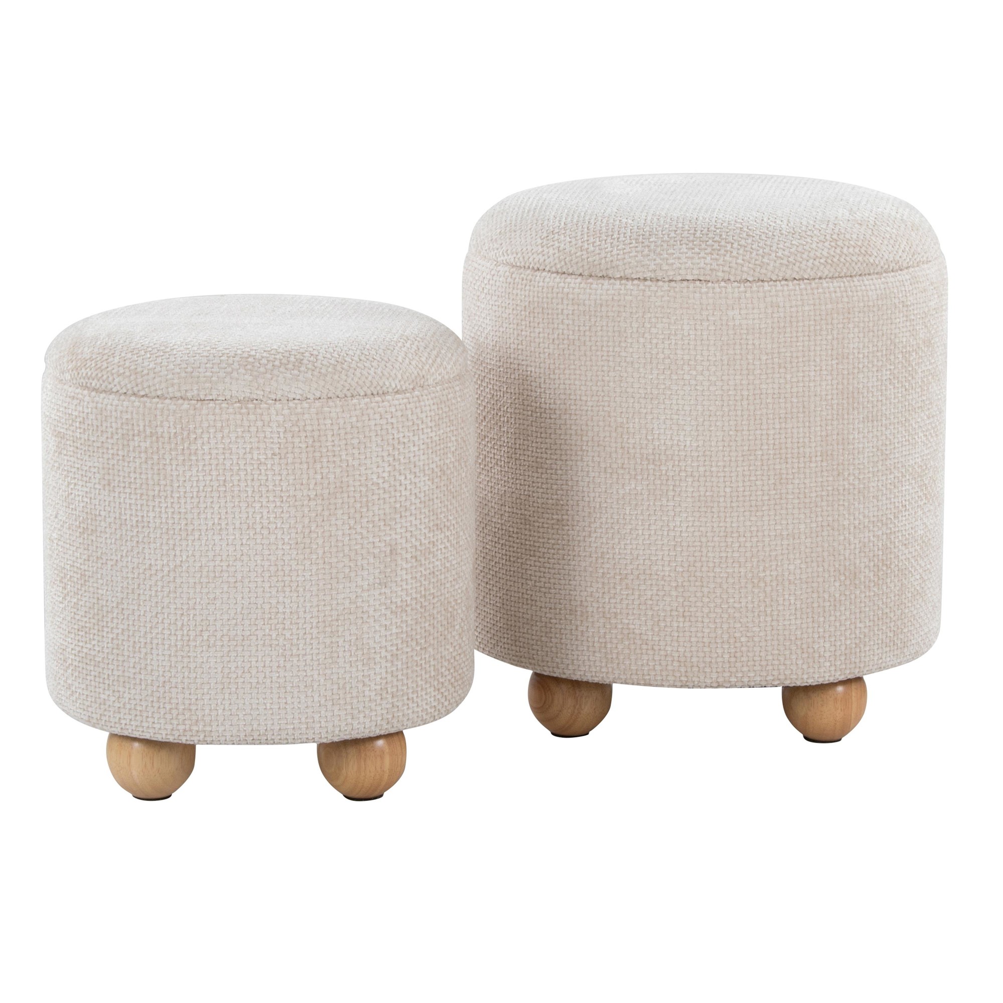 Bacci Contemporary Beige Fabric Storage Ottoman Set Natural Wood (Set of 2) 6 Bacci Contemporary Beige Fabric Storage Ottoman Set Natural Wood (Set of 2) - Image 6