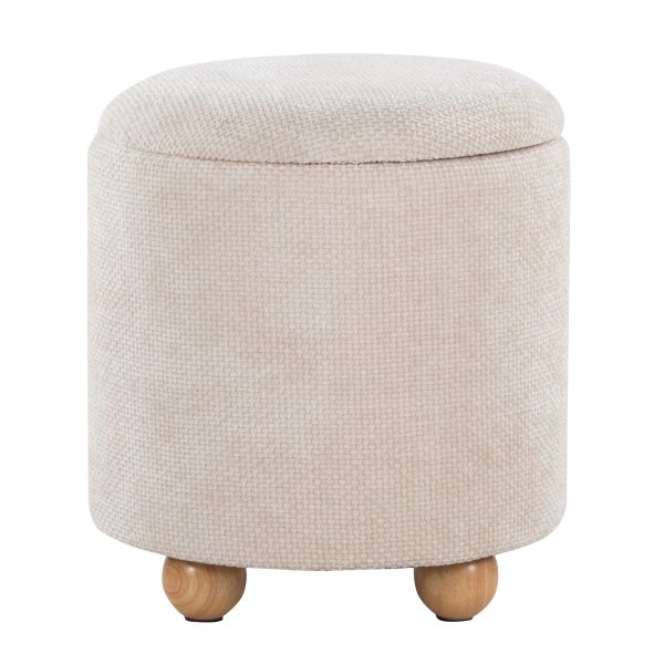 Bacci Contemporary Beige Fabric Storage Ottoman Set Natural Wood Set of 2 7