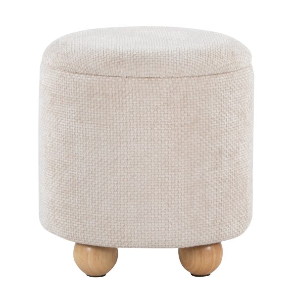 Bacci Contemporary Beige Fabric Storage Ottoman Set Natural Wood Set of 2 8