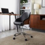 Bacci Contemporary Black Faux Leather Walnut and Chrome Office Chair 8 Bacci Contemporary Black Faux Leather Walnut and Chrome Office Chair