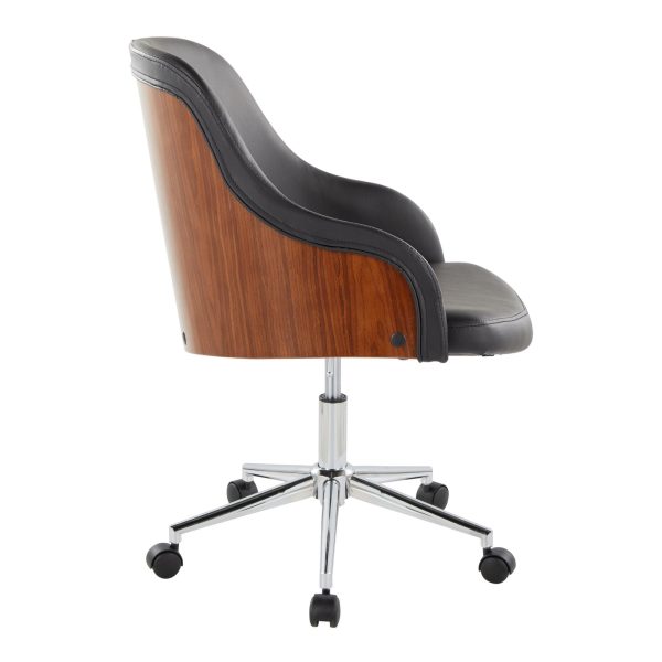 Bacci Contemporary Black Faux Leather Walnut and Chrome Office Chair 2