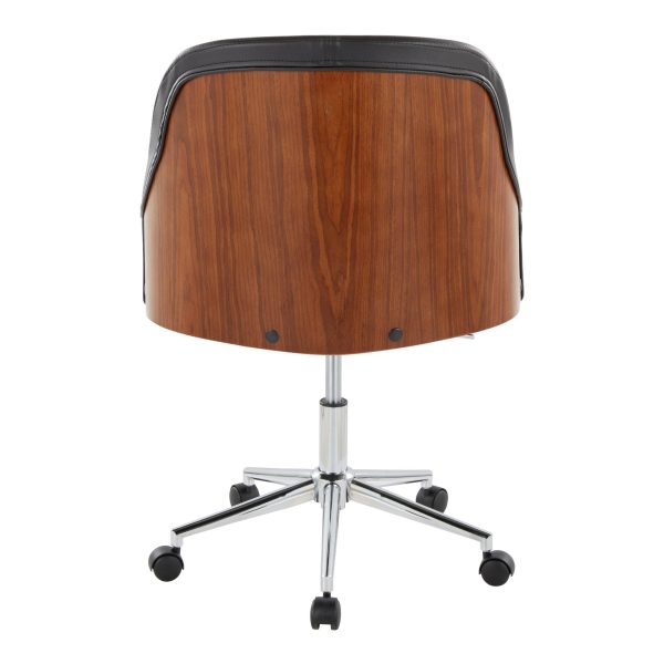 Bacci Contemporary Black Faux Leather Walnut and Chrome Office Chair 4