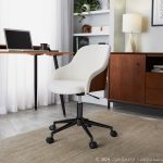 Bacci Contemporary Black Metal Walnut Cream Office Chair 8 Bacci Contemporary Black Metal Walnut Cream Office Chair