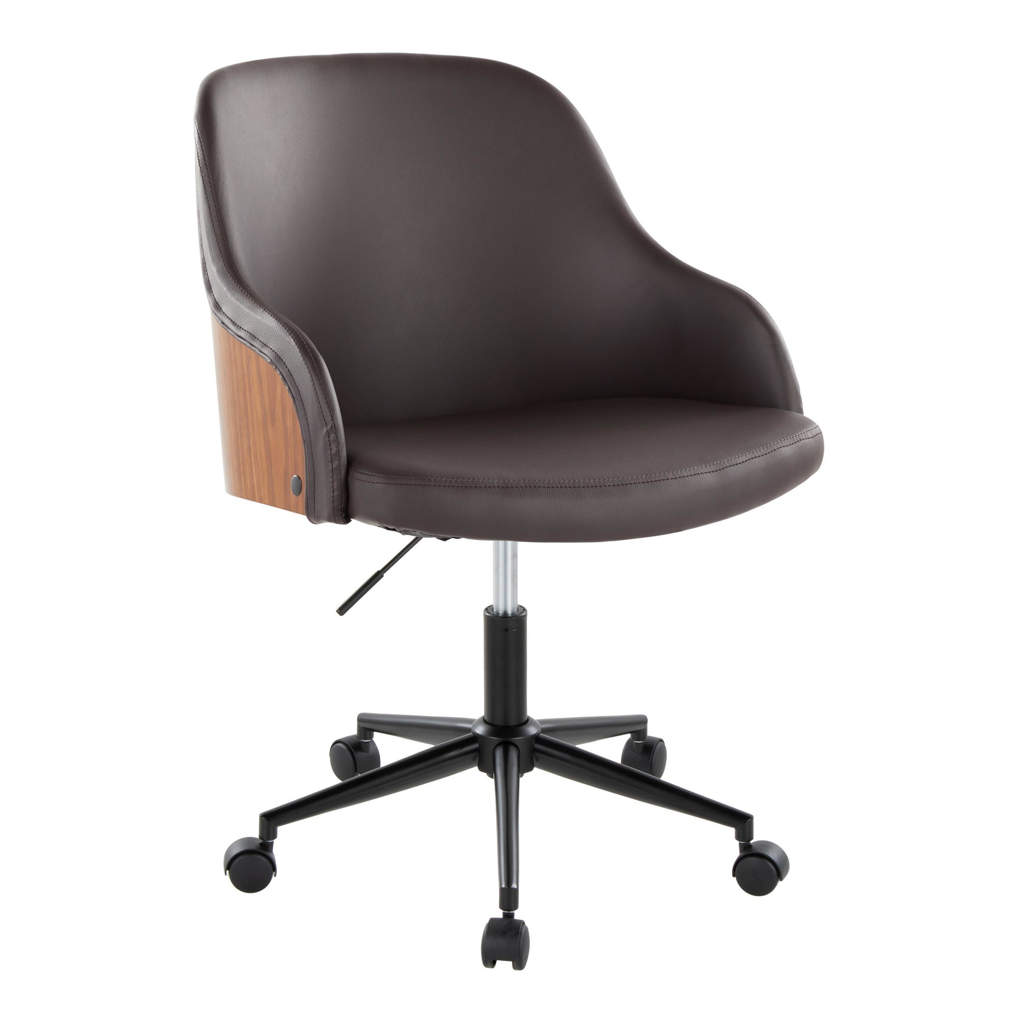 Bacci Contemporary Brown Faux Leather and Walnut Office Chair 2 Bacci Contemporary Brown Faux Leather and Walnut Office Chair - Image 2