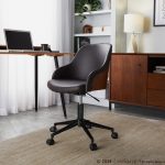 Bacci Contemporary Brown Faux Leather and Walnut Office Chair 8 Bacci Contemporary Brown Faux Leather and Walnut Office Chair