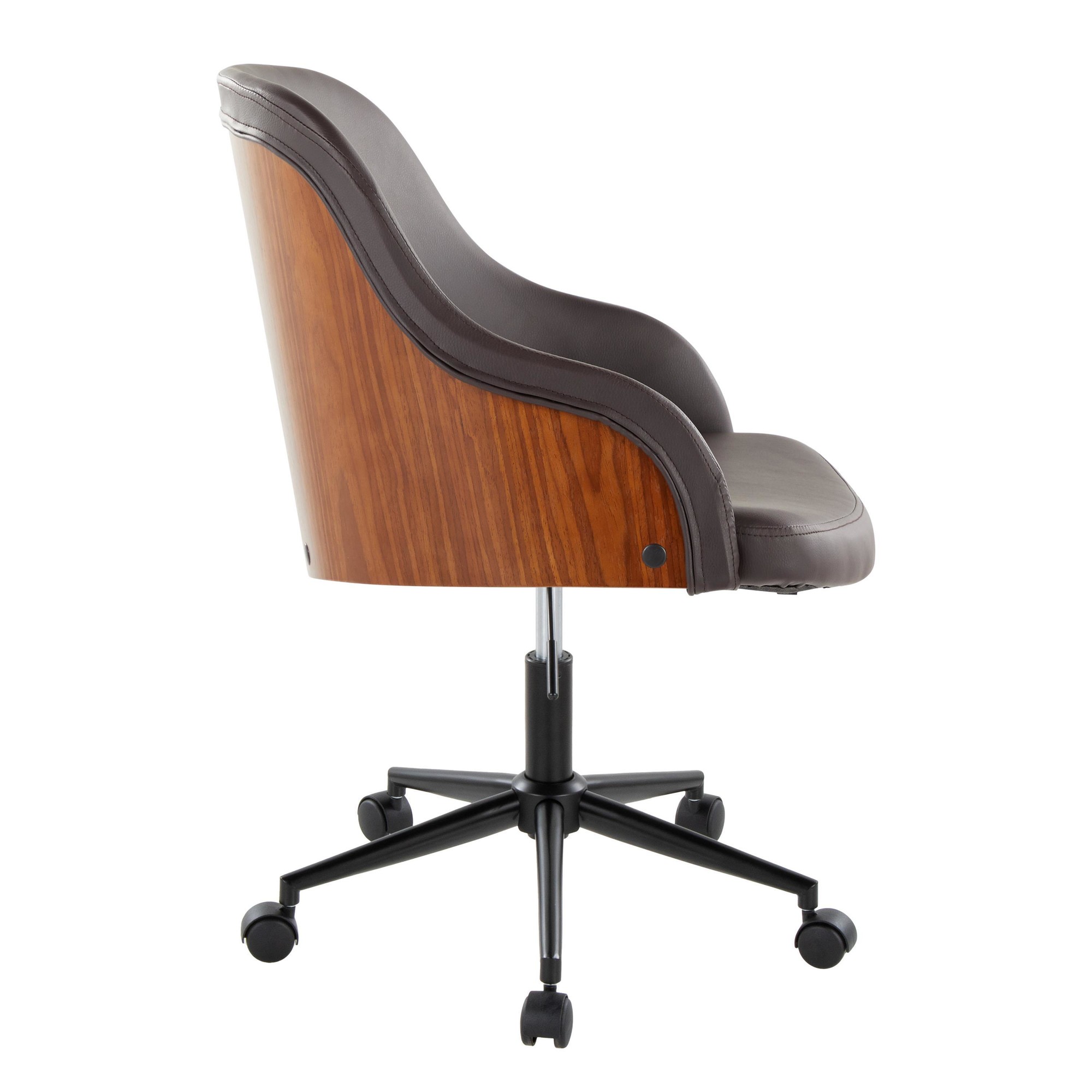Bacci Contemporary Brown Faux Leather and Walnut Office Chair 3 Bacci Contemporary Brown Faux Leather and Walnut Office Chair - Image 3