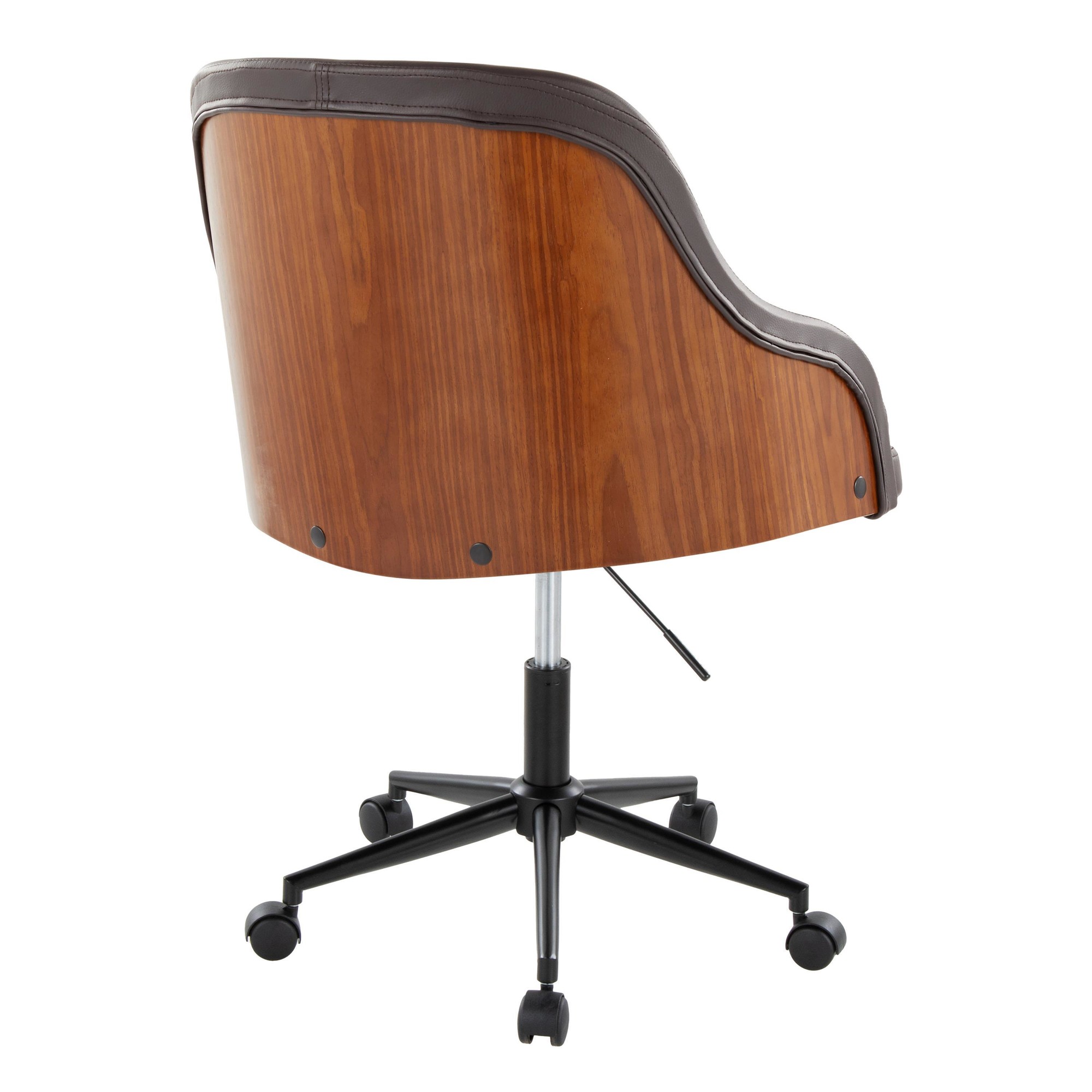 Bacci Contemporary Brown Faux Leather and Walnut Office Chair 4 Bacci Contemporary Brown Faux Leather and Walnut Office Chair - Image 4