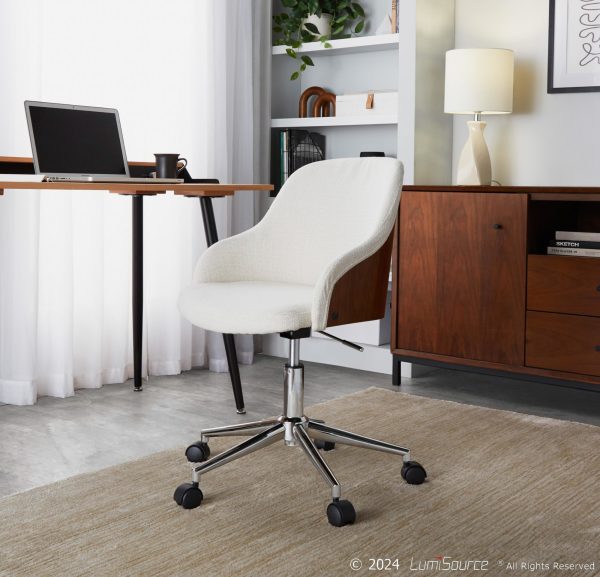 Bacci Contemporary Chrome Walnut Cream Adjustable Office Chair