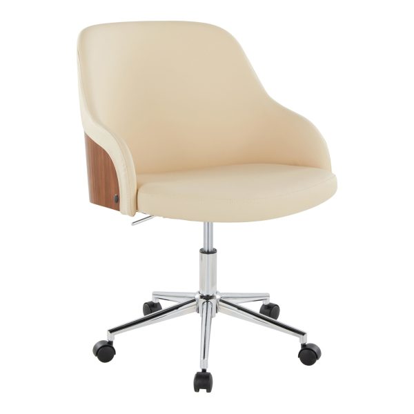 Bacci Contemporary Chrome Walnut Cream Faux Leather Office Chair 1