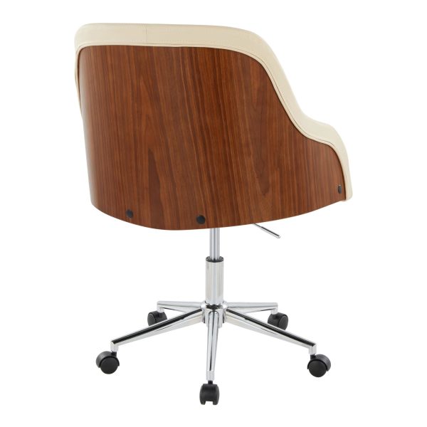 Bacci Contemporary Chrome Walnut Cream Faux Leather Office Chair 3