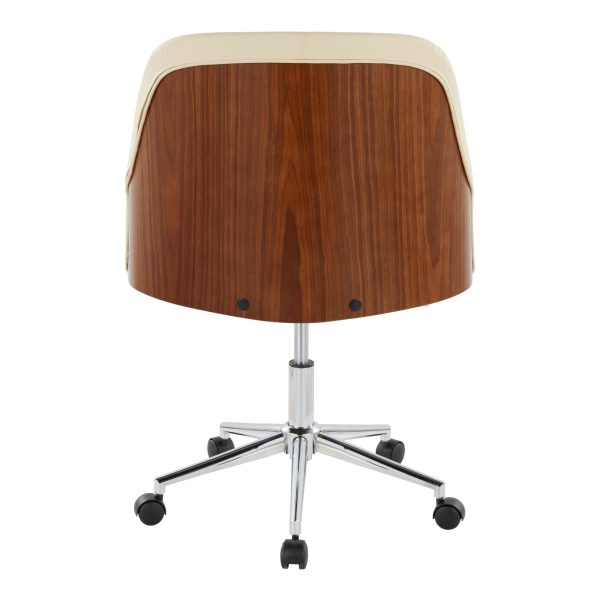 Bacci Contemporary Chrome Walnut Cream Faux Leather Office Chair 4