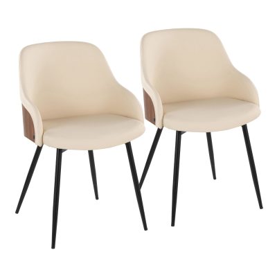 Bacci Contemporary Cream Faux Leather Chairs with Walnut Back (Set of 2) (Set of 2)