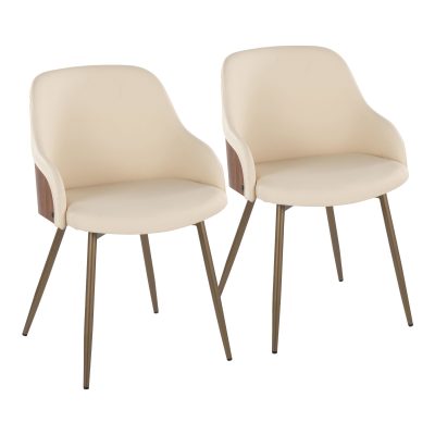 Bacci Contemporary Cream Faux Leather and Walnut Chair (Set of 2) (Set of 2)