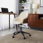 Bacci Contemporary Cream Faux Leather and Walnut Office Chair 8 Bacci Contemporary Cream Faux Leather and Walnut Office Chair