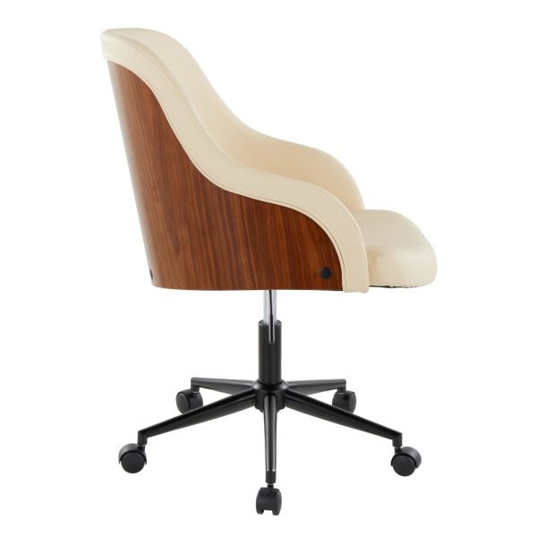 Bacci Contemporary Cream Faux Leather and Walnut Office Chair 2