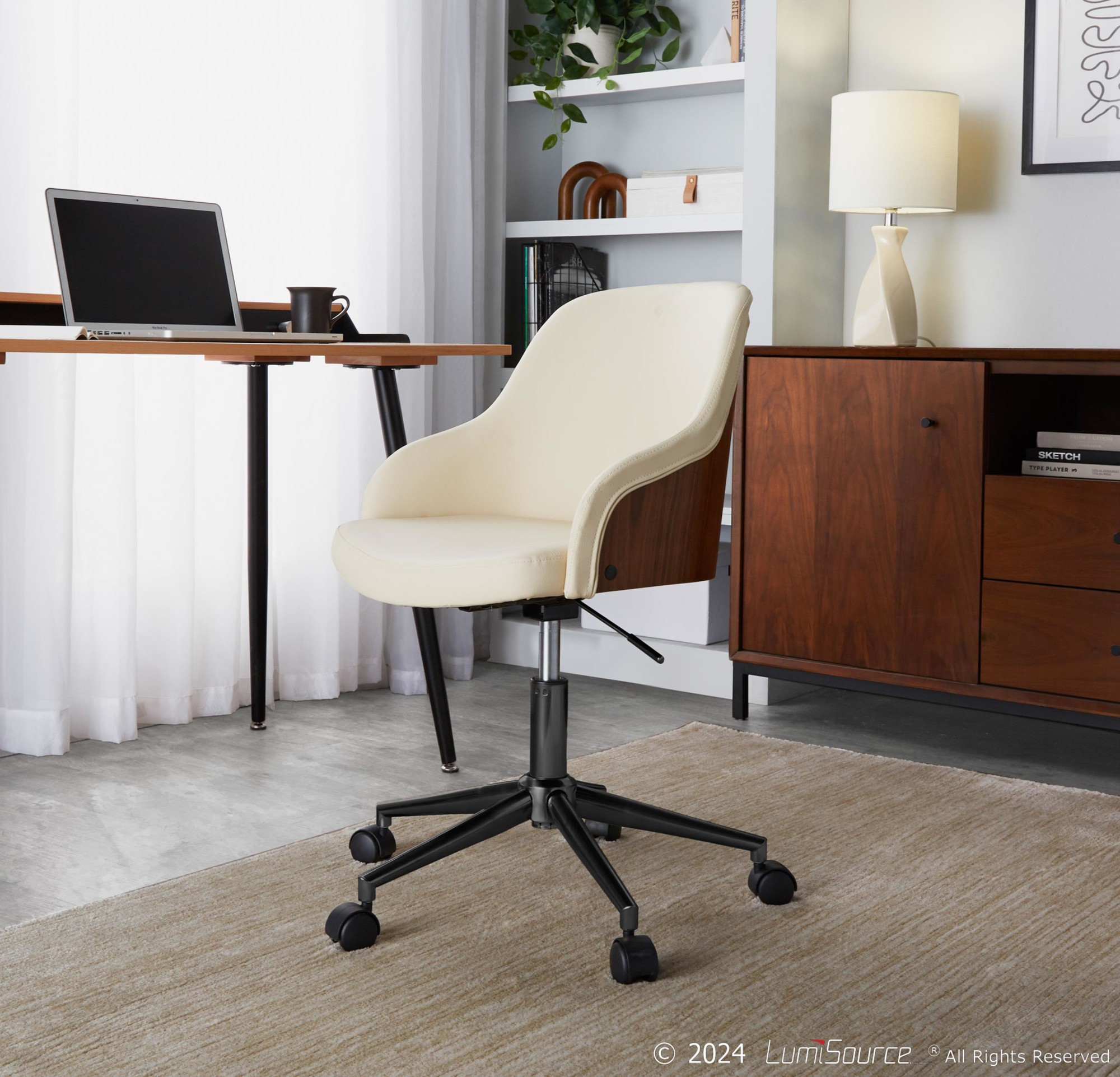 Bacci Contemporary Cream Faux Leather and Walnut Office Chair 1 Bacci Contemporary Cream Faux Leather and Walnut Office Chair